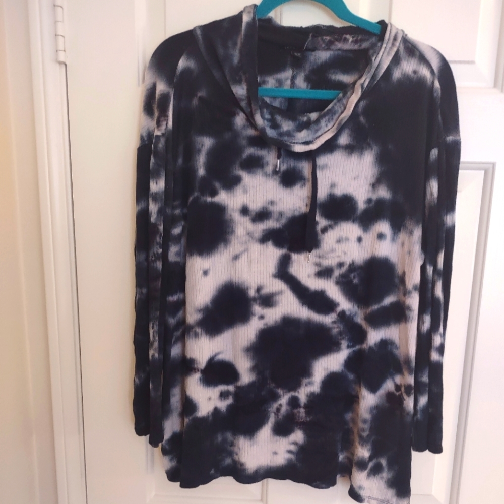 Lane Bryant Blue Tie-Dye Cowl Neck Top